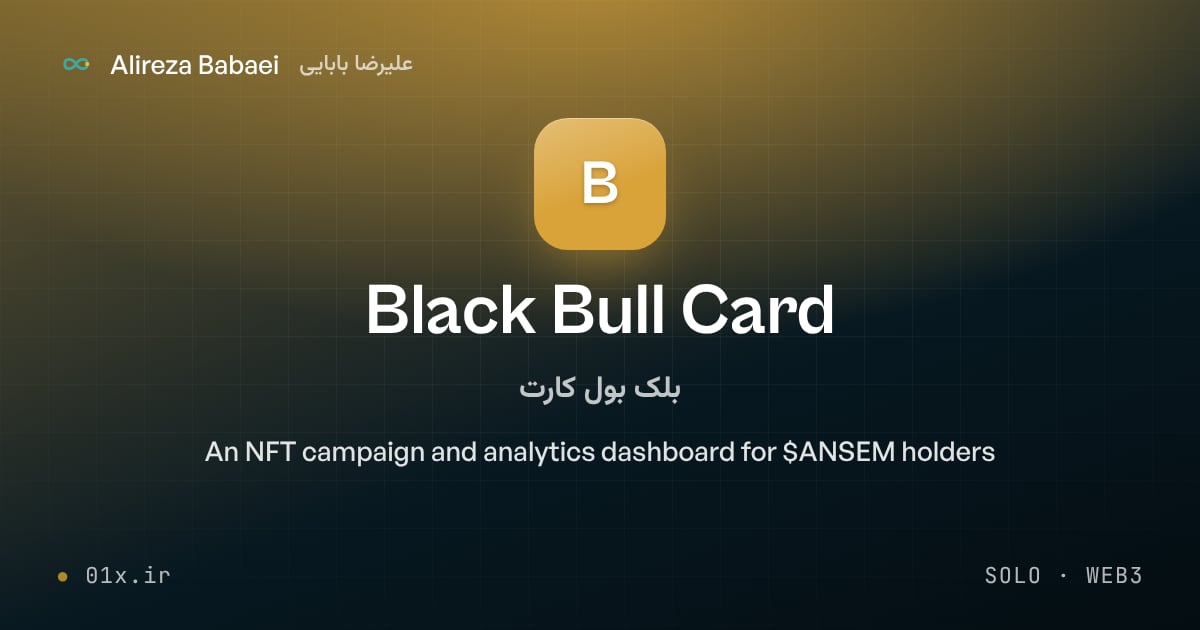 Cover for Black Bull Card, a project by Alireza Babaei: An NFT campaign and analytics dashboard for $ANSEM holders
